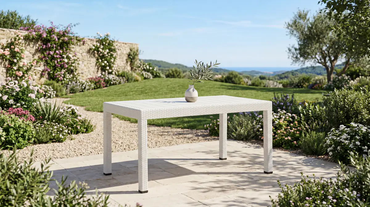 Rattan Masa Beyaz - Camsız - 90x150