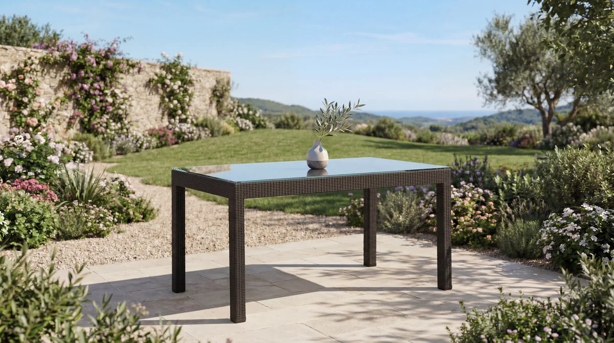 Rattan Masa Antrasit  - Camlı - 90x150