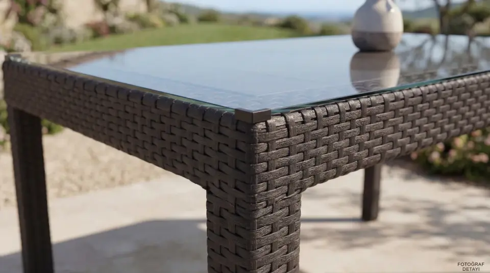 Rattan Masa Antrasit  - Camlı - 90x150
