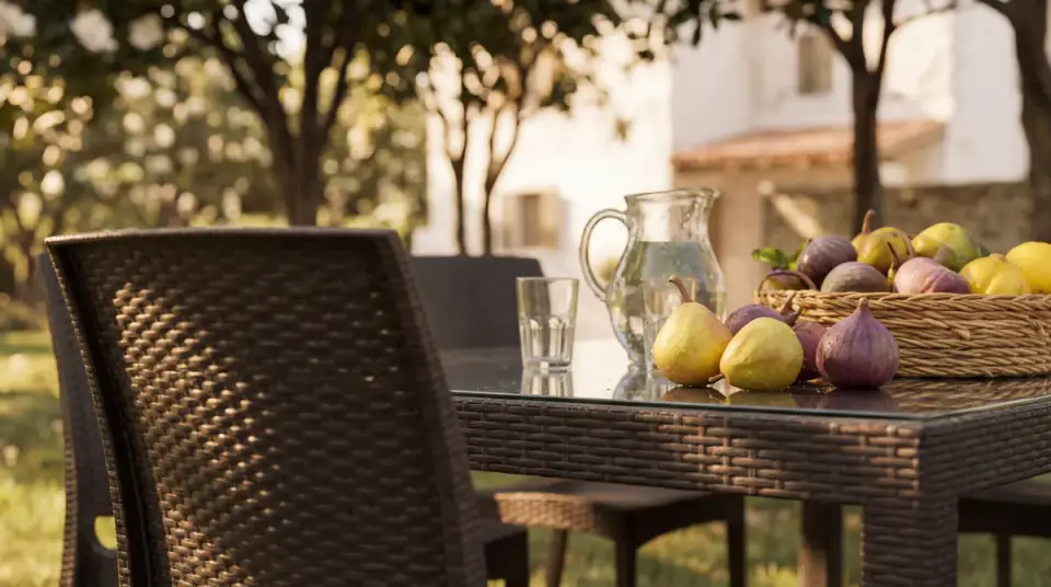 Rattan Large Masa Takımı Kahve - Camlı