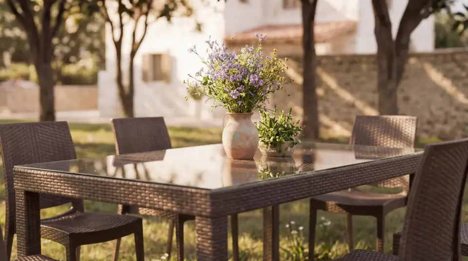 Rattan Large Masa Takımı Kahve - Camlı
