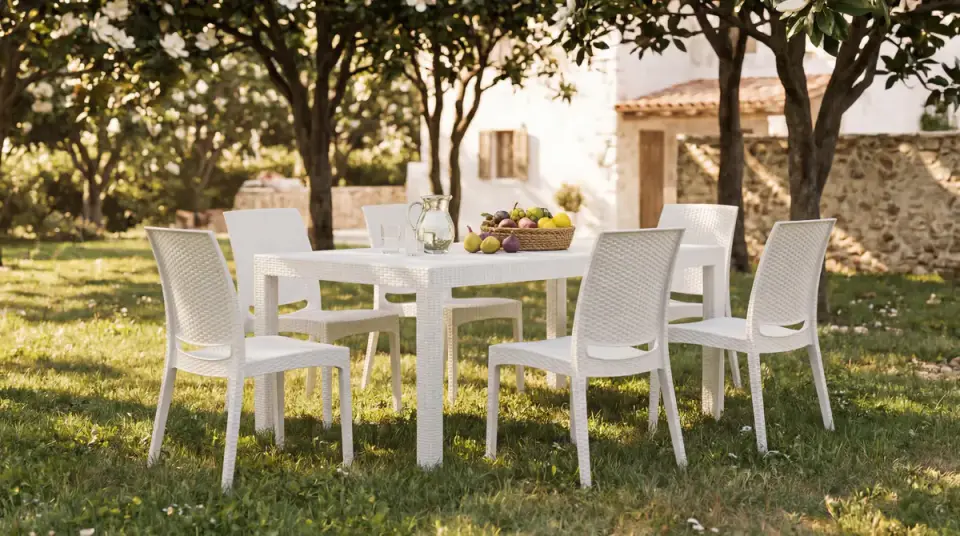 Rattan Large Masa Takımı Beyaz - Camsız