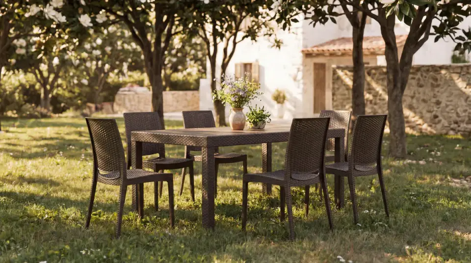 Rattan Large Masa Takımı Kahve - Camsız