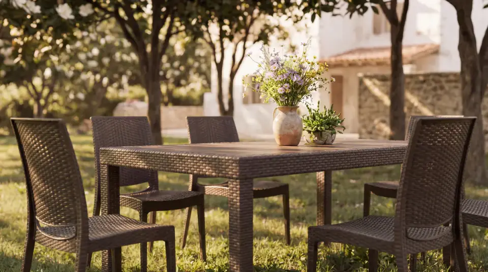 Rattan Large Masa Takımı Kahve - Camsız