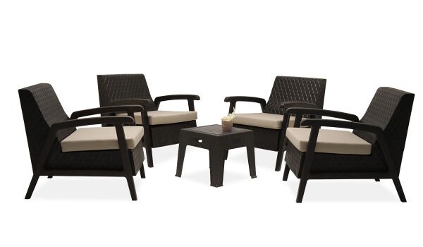 Vega 1+1+1+1+S Bahçe Balkon Oturma Grubu (Minderli) - Siyah