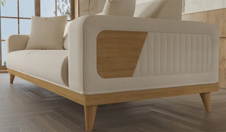 Nitra Üçlü Koltuk Krem - Ahşap